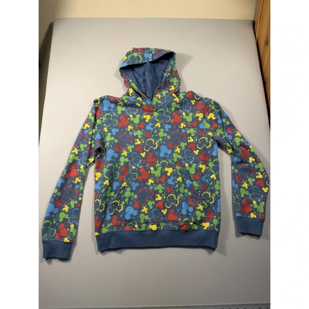 Disney Parks Ink & Paint Mickey Mouse Kids Pullover Hoodie Blue Splatter Size XL